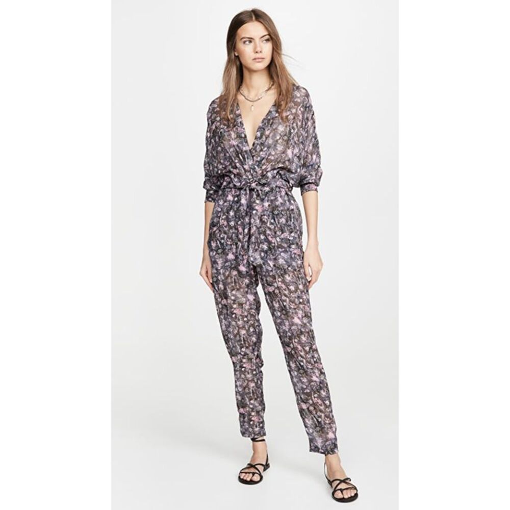 IRO.JEANS Womens Black Tie Long Sleeve Surplice Neckline Evening Jumpsuit 38